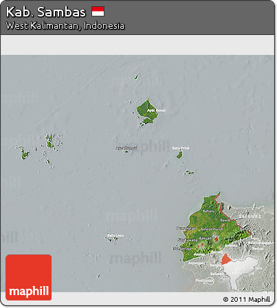 Satellite 3D Map of Kab. Sambas, lighten, semi-desaturated