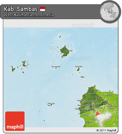 Satellite 3D Map of Kab. Sambas, physical outside