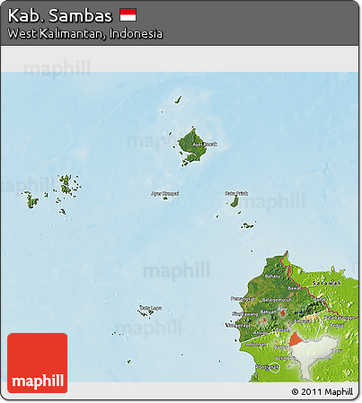 Satellite 3D Map of Kab. Sambas, physical outside