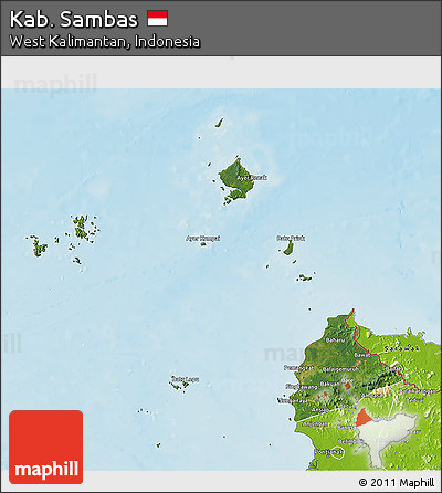 Satellite 3D Map of Kab. Sambas, physical outside