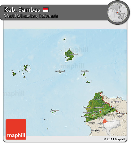 Satellite 3D Map of Kab. Sambas, shaded relief outside