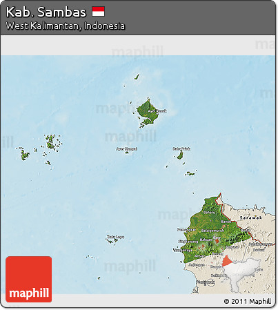 Satellite 3D Map of Kab. Sambas, shaded relief outside