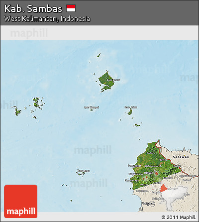 Satellite 3D Map of Kab. Sambas, shaded relief outside