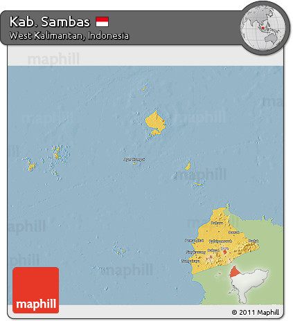 Savanna Style 3D Map of Kab. Sambas, single color outside