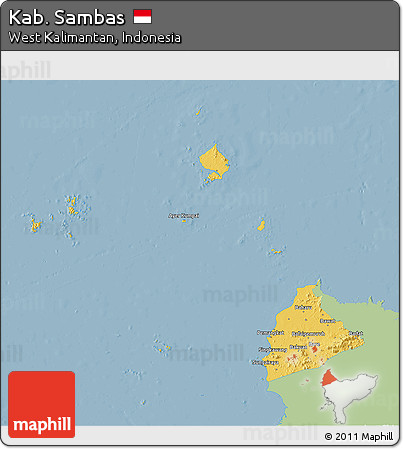 Savanna Style 3D Map of Kab. Sambas, single color outside
