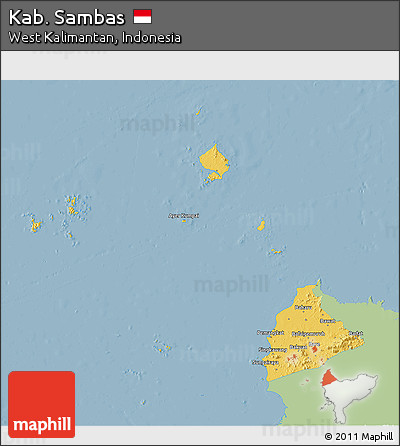 Savanna Style 3D Map of Kab. Sambas, single color outside