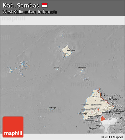 Shaded Relief 3D Map of Kab. Sambas, darken, desaturated