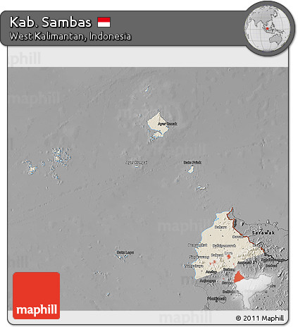 Shaded Relief 3D Map of Kab. Sambas, darken, desaturated