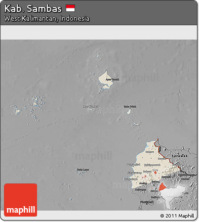 Shaded Relief 3D Map of Kab. Sambas, darken, desaturated