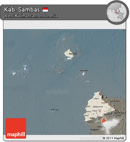 Shaded Relief 3D Map of Kab. Sambas, darken