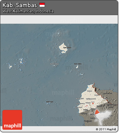 Shaded Relief 3D Map of Kab. Sambas, darken