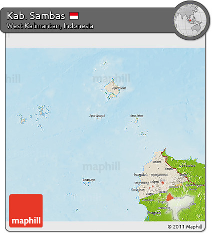 Shaded Relief 3D Map of Kab. Sambas, physical outside
