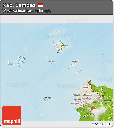 Shaded Relief 3D Map of Kab. Sambas, physical outside