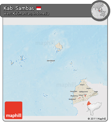Shaded Relief 3D Map of Kab. Sambas, single color outside