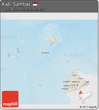 Shaded Relief 3D Map of Kab. Sambas, single color outside