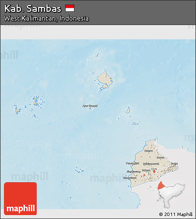 Shaded Relief 3D Map of Kab. Sambas, single color outside