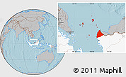Gray Location Map of Kab. Sambas, highlighted country, hill shading