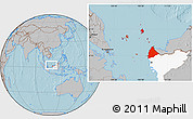 Gray Location Map of Kab. Sambas, highlighted parent region, hill shading