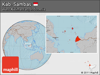 Gray Location Map of Kab. Sambas, hill shading