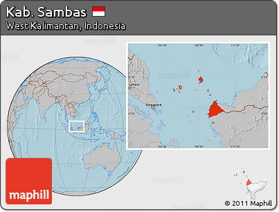 Gray Location Map of Kab. Sambas, hill shading