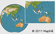 Satellite Location Map of Kab. Sambas, highlighted country, highlighted parent region, within the entire country