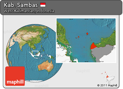 Satellite Location Map of Kab. Sambas, highlighted country, highlighted parent region