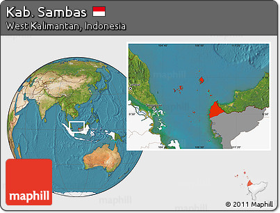 Satellite Location Map of Kab. Sambas, highlighted country, highlighted parent region