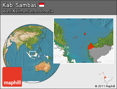 Satellite Location Map of Kab. Sambas, highlighted country, highlighted parent region