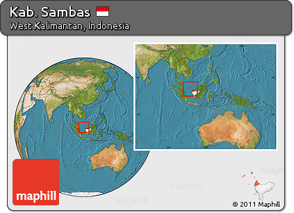 Satellite Location Map of Kab. Sambas, highlighted parent region, within the entire country