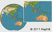 Satellite Location Map of Kab. Sambas, highlighted parent region, within the entire country