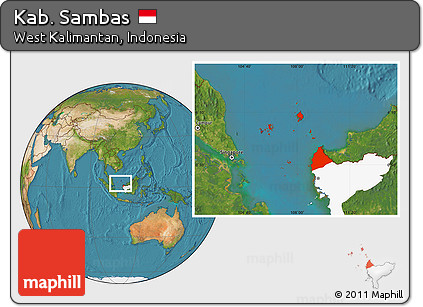 Satellite Location Map of Kab. Sambas, highlighted parent region