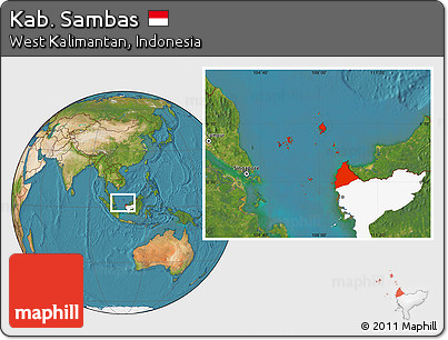 Satellite Location Map of Kab. Sambas, highlighted parent region