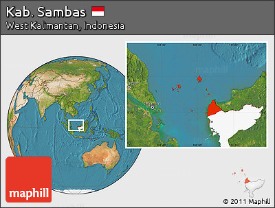 Satellite Location Map of Kab. Sambas, highlighted parent region