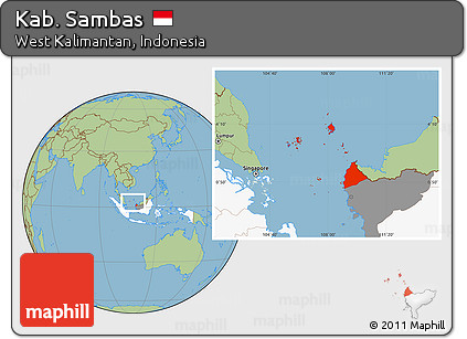 Savanna Style Location Map of Kab. Sambas, highlighted country, highlighted parent region