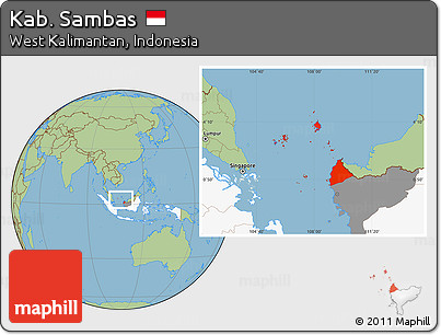 Savanna Style Location Map of Kab. Sambas, highlighted country, highlighted parent region