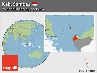 Savanna Style Location Map of Kab. Sambas, highlighted country, highlighted parent region