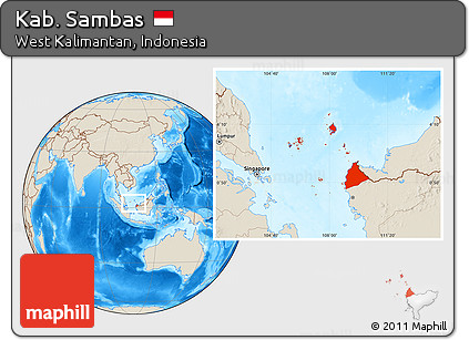 Shaded Relief Location Map of Kab. Sambas