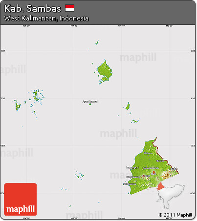 Physical Map of Kab. Sambas, cropped outside