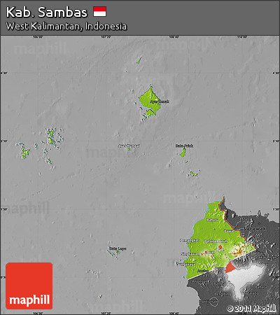 Physical Map of Kab. Sambas, darken, desaturated