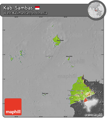 Physical Map of Kab. Sambas, darken, desaturated