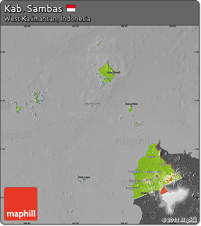 Physical Map of Kab. Sambas, darken, desaturated