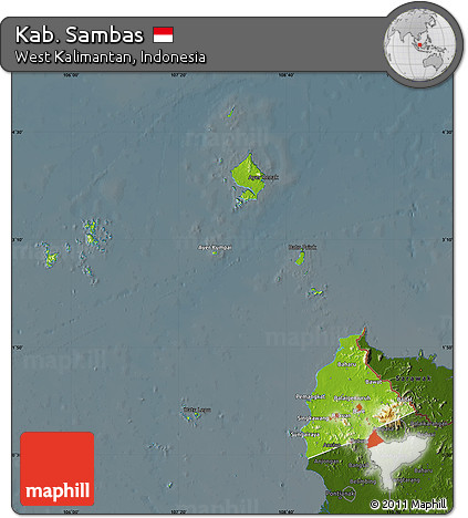 Physical Map of Kab. Sambas, darken