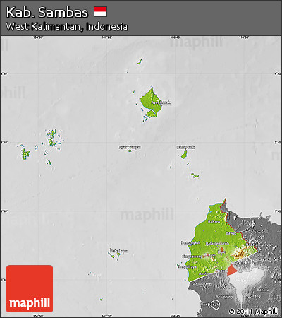 Physical Map of Kab. Sambas, desaturated