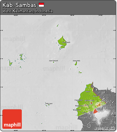 Physical Map of Kab. Sambas, desaturated