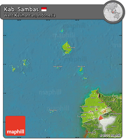 Physical Map of Kab. Sambas, satellite outside