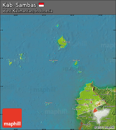 Physical Map of Kab. Sambas, satellite outside