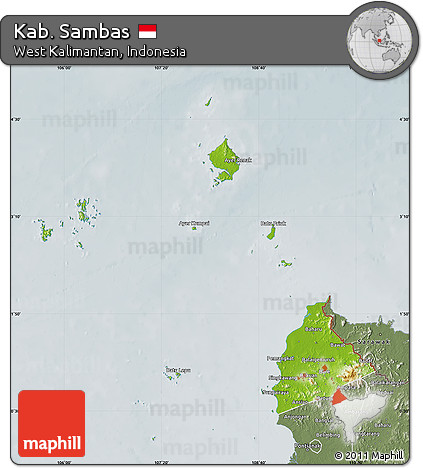 Physical Map of Kab. Sambas, semi-desaturated