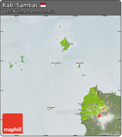 Physical Map of Kab. Sambas, semi-desaturated