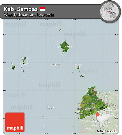 Satellite Map of Kab. Sambas, lighten