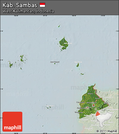 Satellite Map of Kab. Sambas, lighten